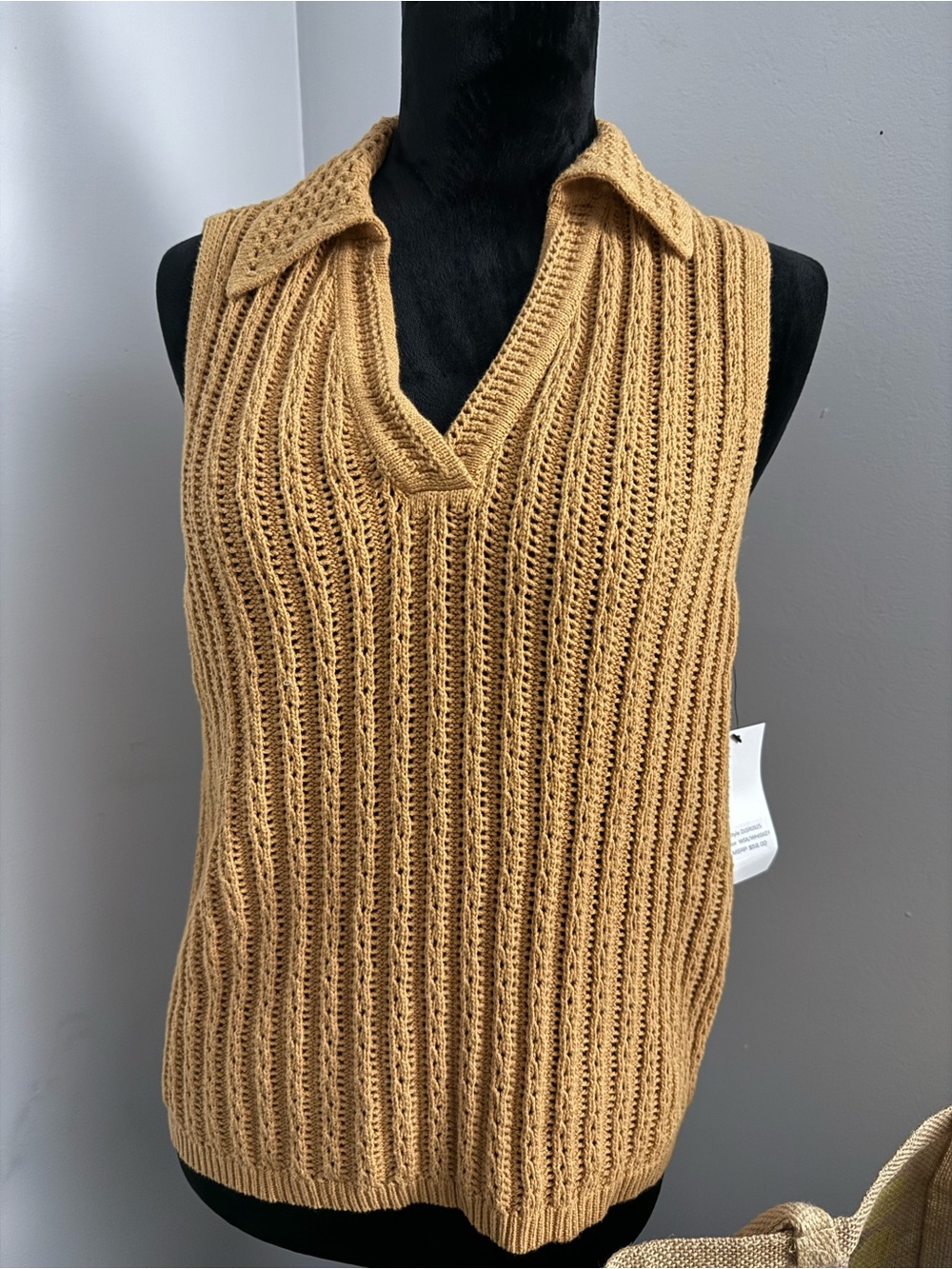 DKNY Mustard Knit Collared Tank Top